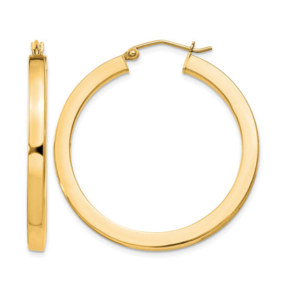 Sterling Silver Flash Gold-plated 3x35mm Square Tube Hoop Earrings