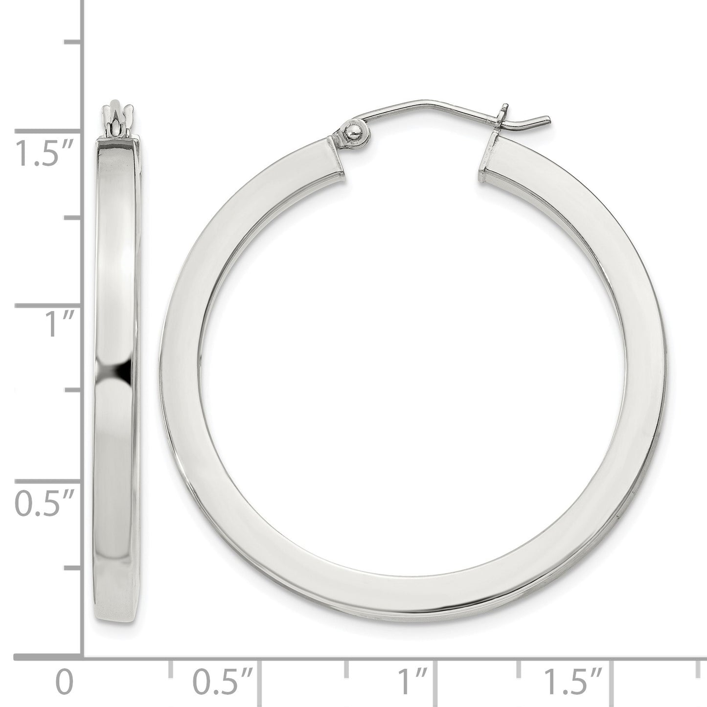 Sterling Silver 3x35mm Square Tube Hoop Earrings