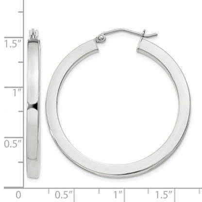 Sterling Silver 3x35mm Square Tube Hoop Earrings