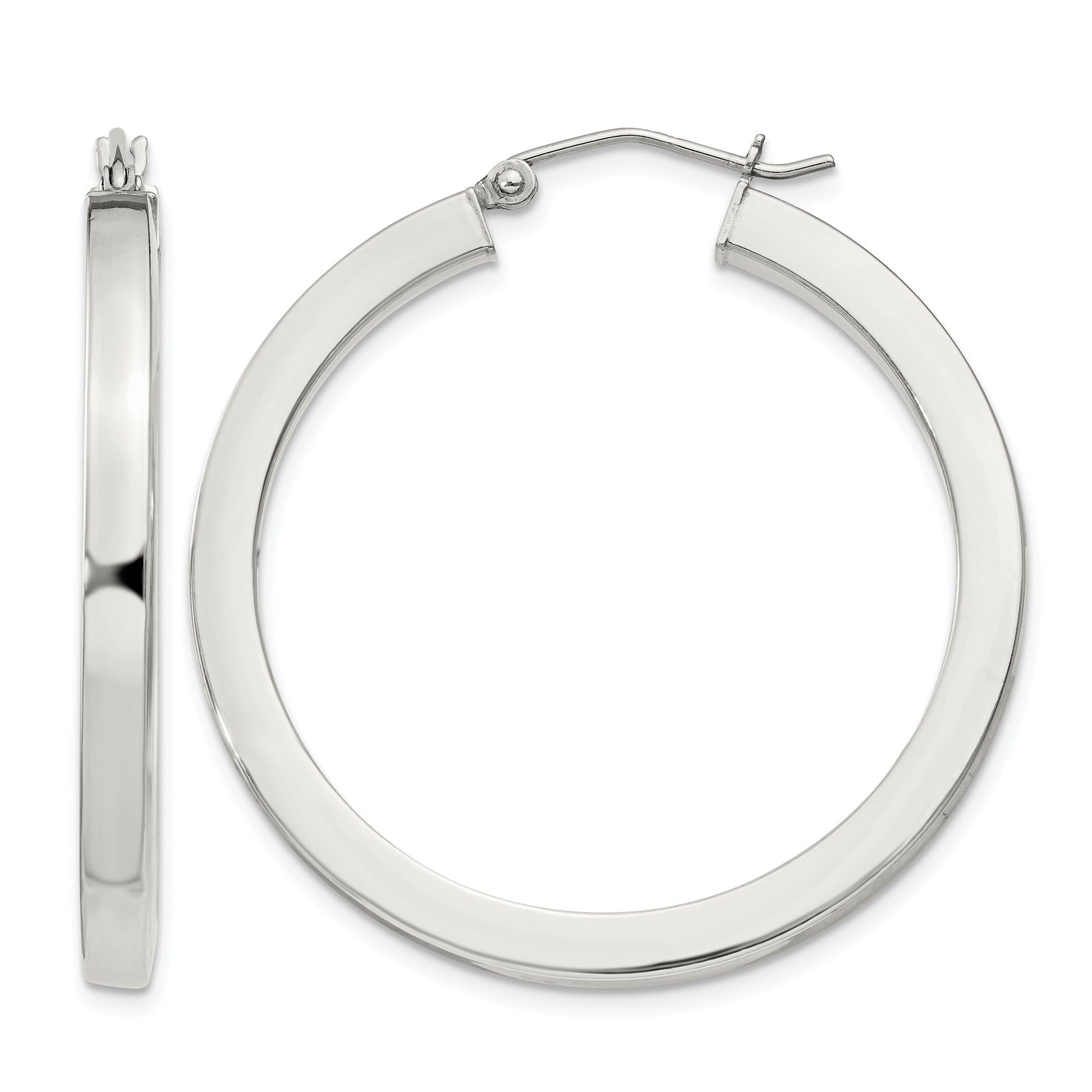 Sterling Silver 3x35mm Square Tube Hoop Earrings