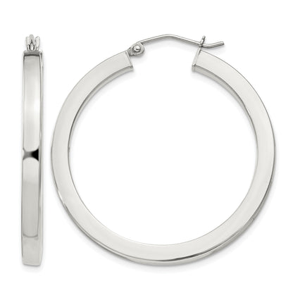 Sterling Silver 3x35mm Square Tube Hoop Earrings