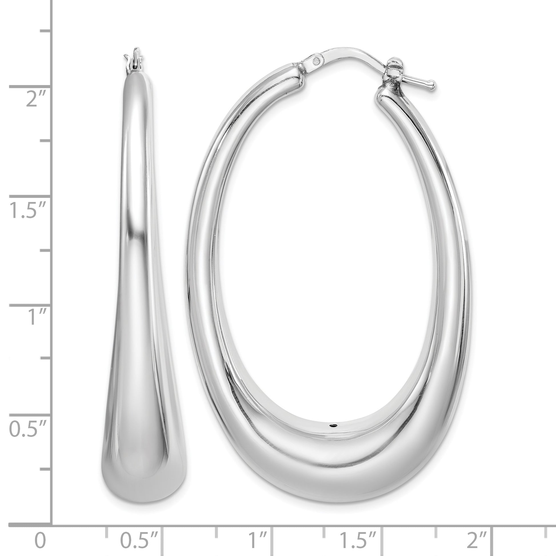 Sterling Silver Rhodium-plated Polished Hollow Oval Hoop Earrings
