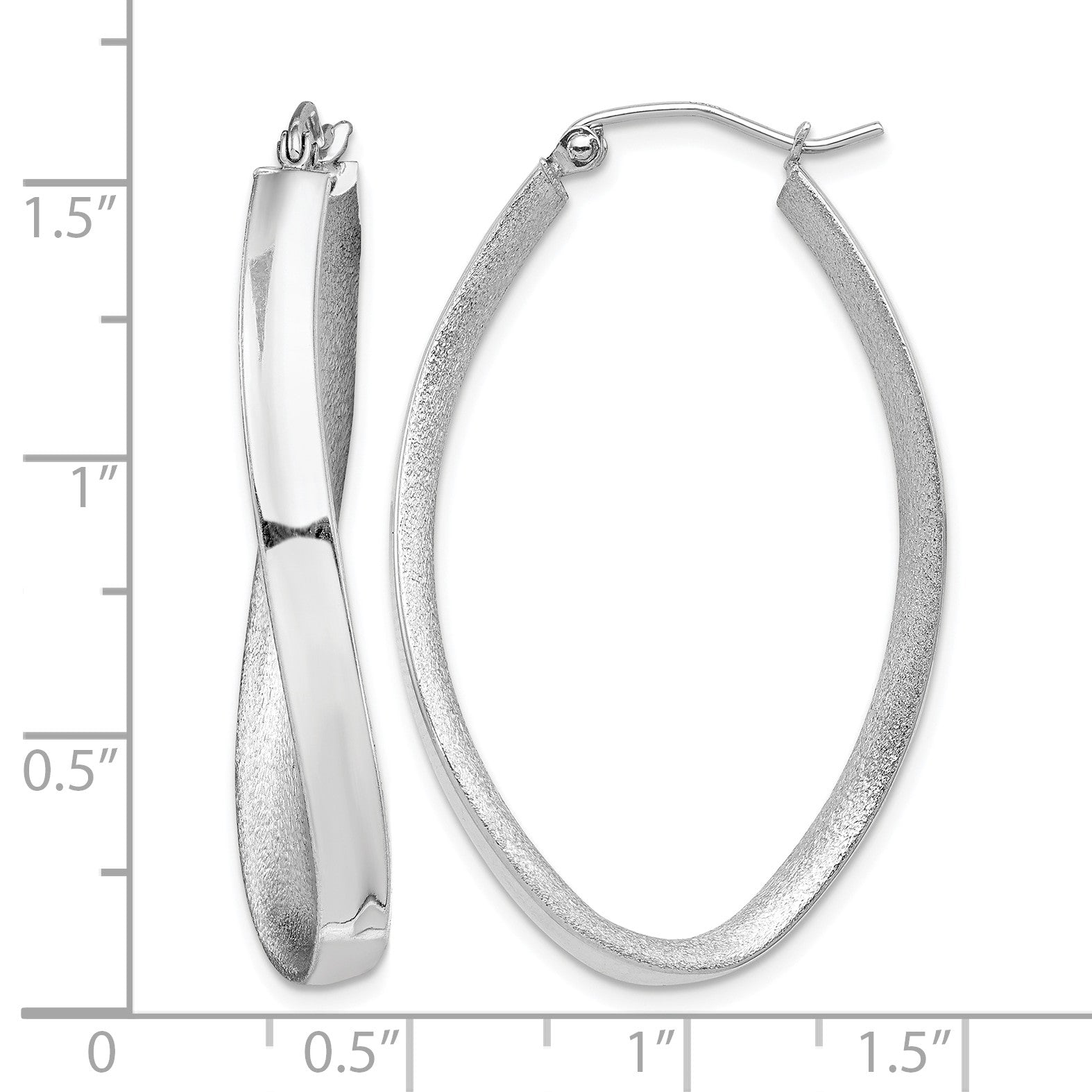 Sterling Silver RH-plated Polished/Satin Twisted Oval Hoop Earrings
