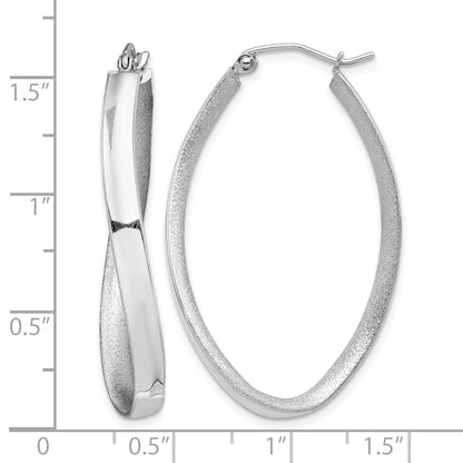 Sterling Silver RH-plated Polished/Satin Twisted Oval Hoop Earrings