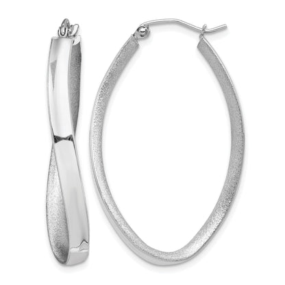 Sterling Silver RH-plated Polished/Satin Twisted Oval Hoop Earrings
