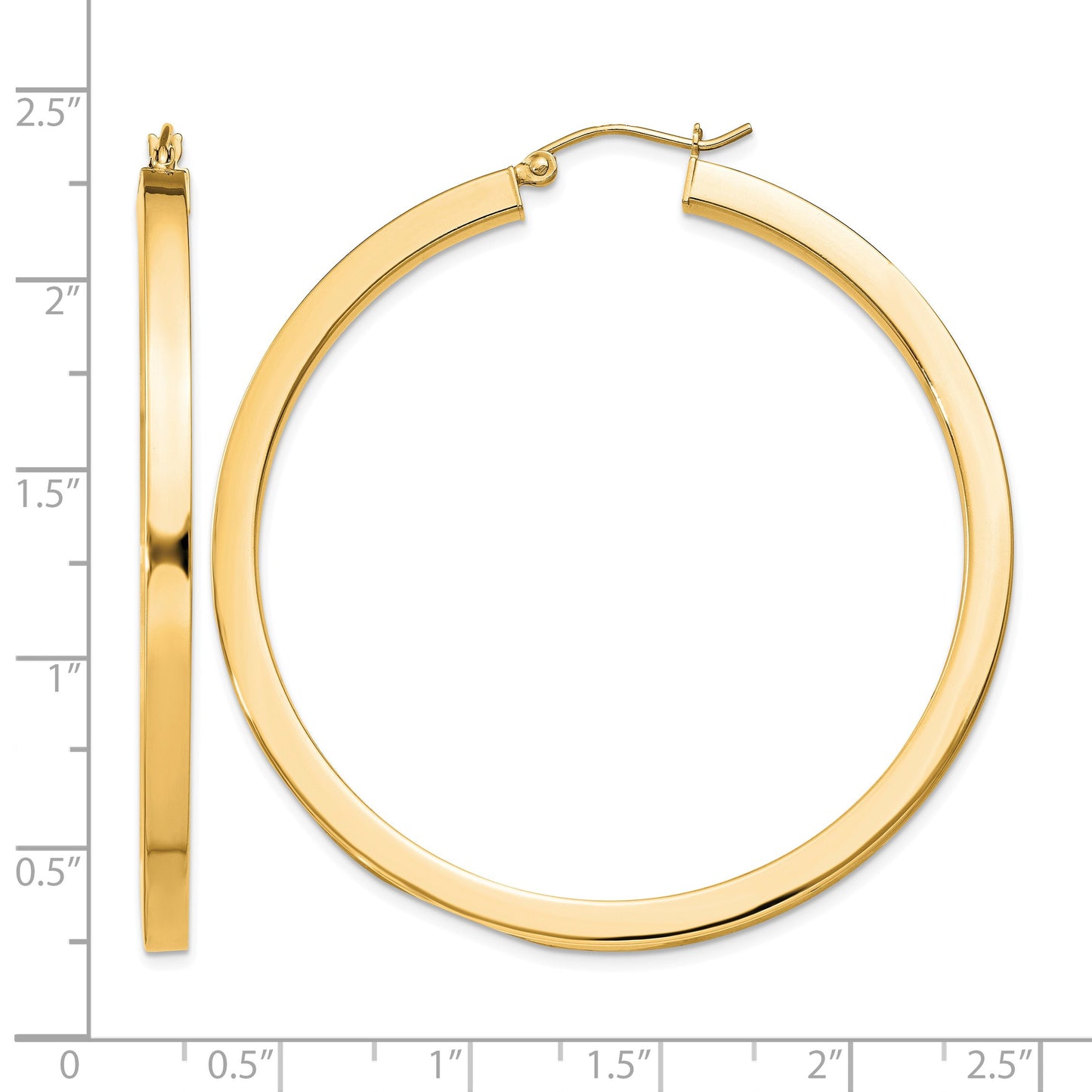 Sterling Silver Flash Gold-plated 3x50mm Square Tube Hoop Earrings