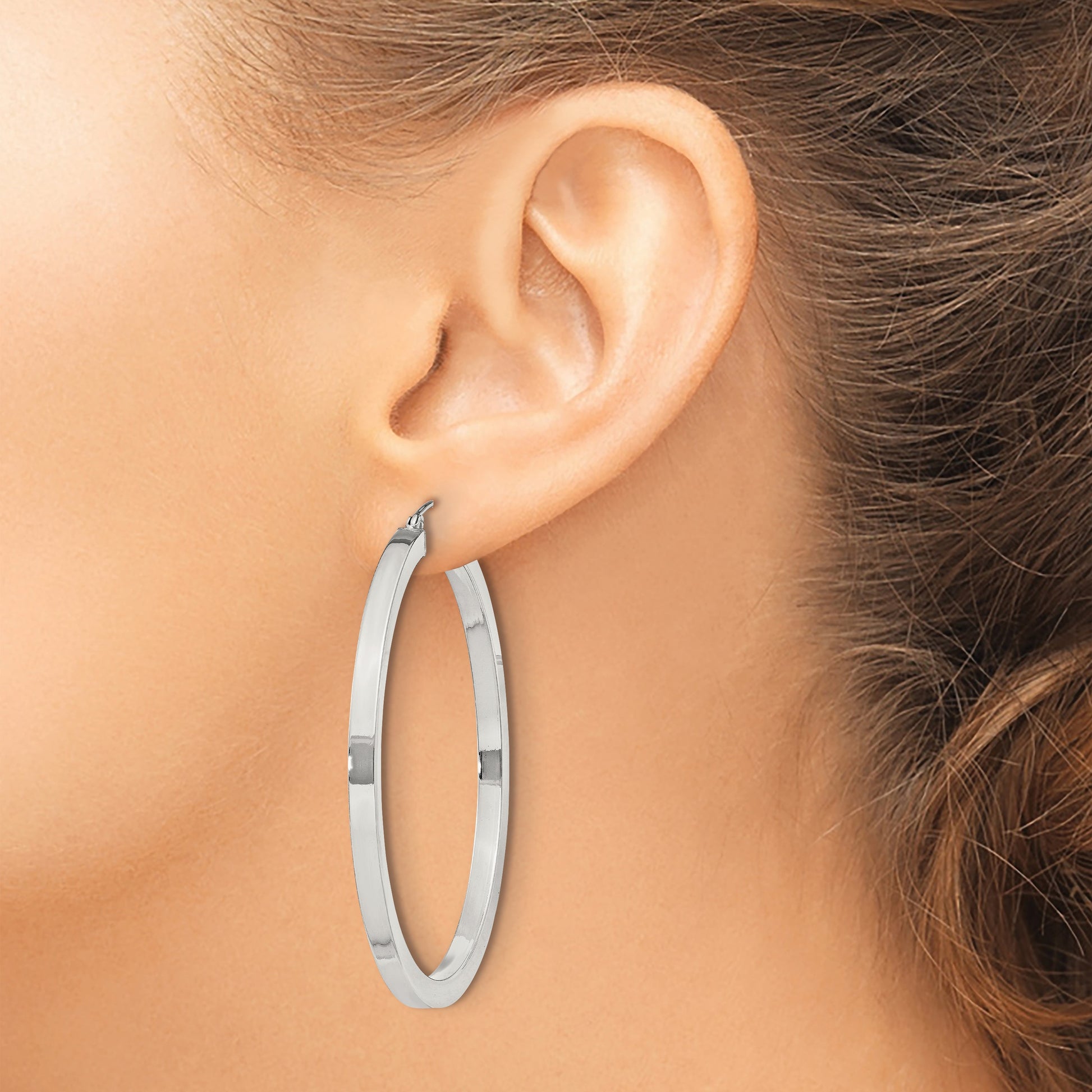 Sterling Silver 3x50mm Square Tube Hoop Earrings