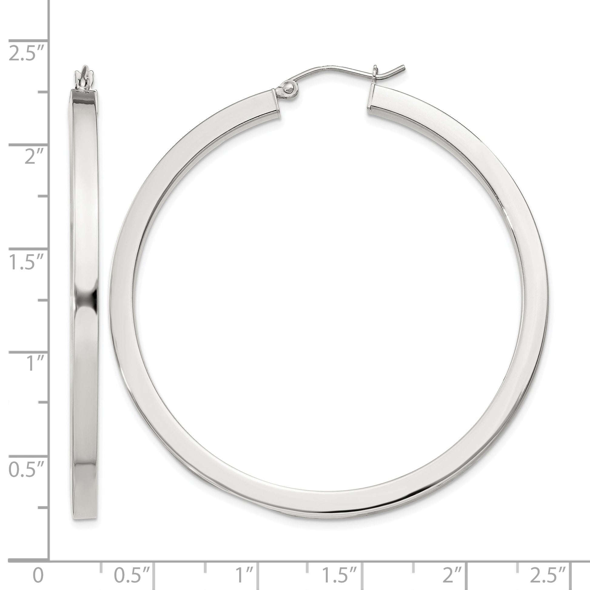 Sterling Silver 3x50mm Square Tube Hoop Earrings