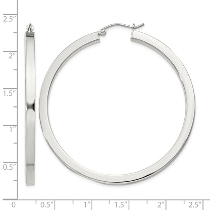 Sterling Silver 3x50mm Square Tube Hoop Earrings