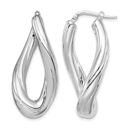 Sterling Silver Rhodium-plated Polished Twisted Oval Hoop Earrings