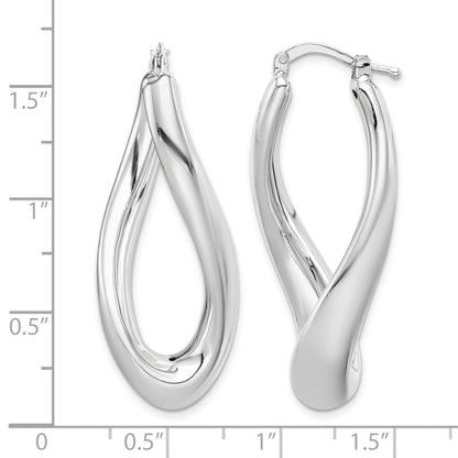 Sterling Silver RH-plated Polished Twisted Hollow Oval Hoop Earrings