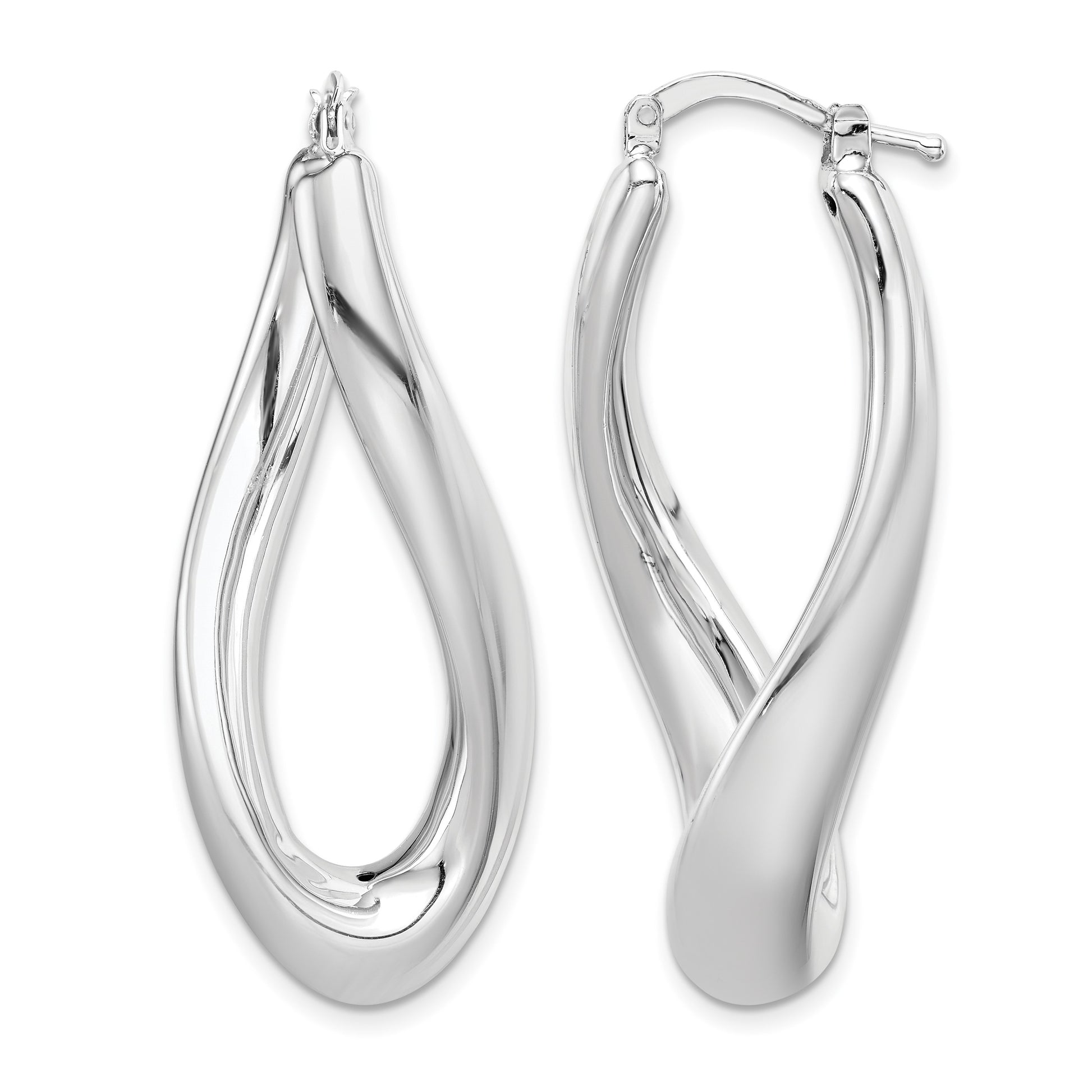 Sterling Silver RH-plated Polished Twisted Hollow Oval Hoop Earrings