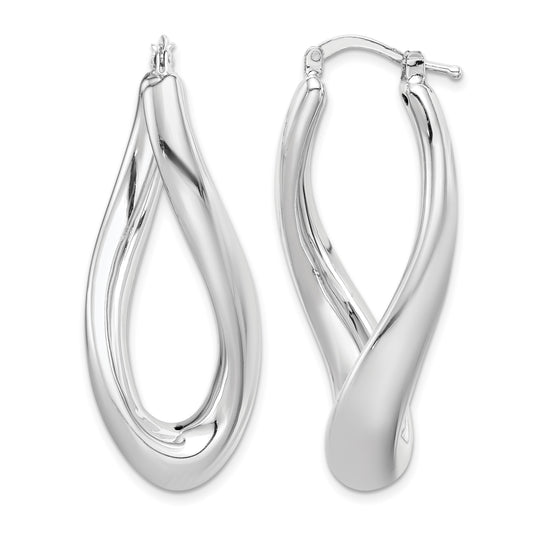 Sterling Silver RH-plated Polished Twisted Hollow Oval Hoop Earrings