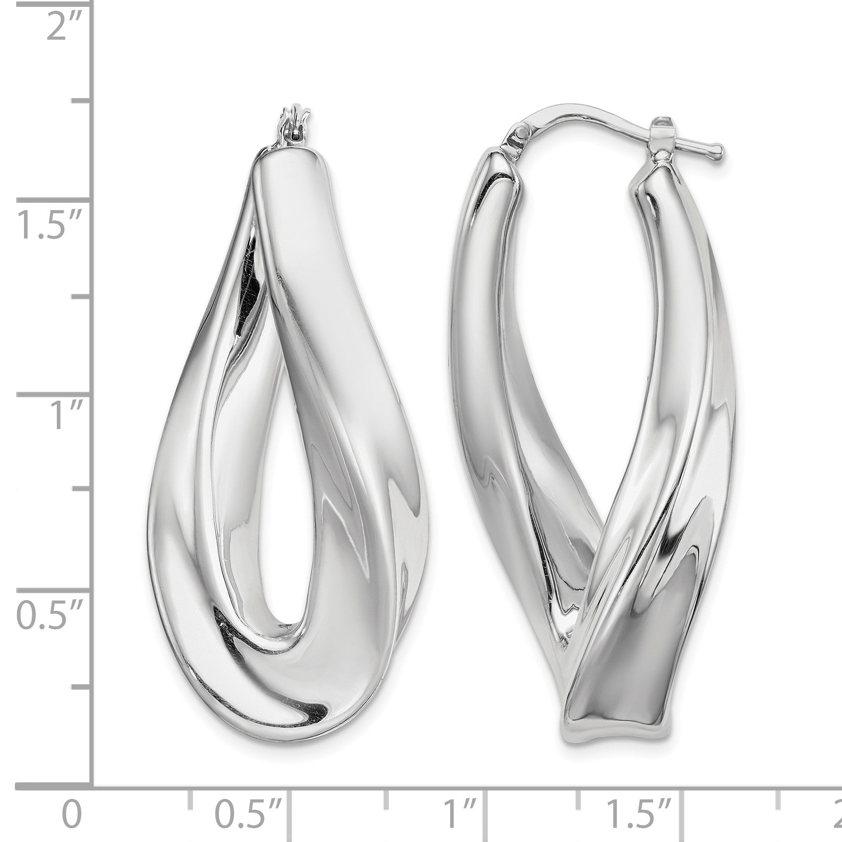 Sterling Silver RH-plated Polished Twisted Hollow Oval Hoop Earrings