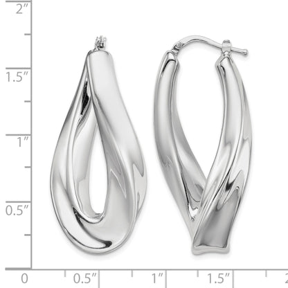 Sterling Silver RH-plated Polished Twisted Hollow Oval Hoop Earrings