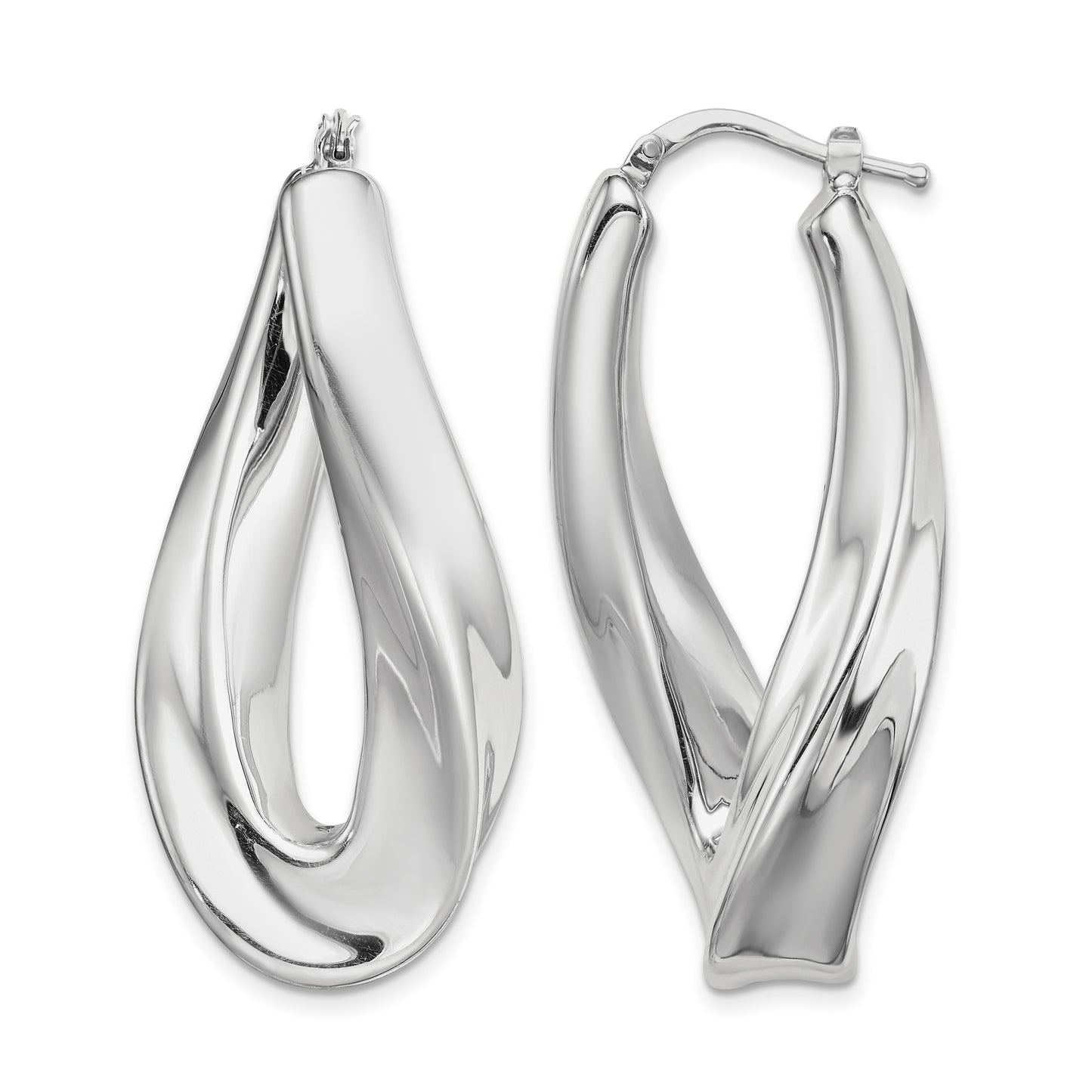 Sterling Silver RH-plated Polished Twisted Hollow Oval Hoop Earrings