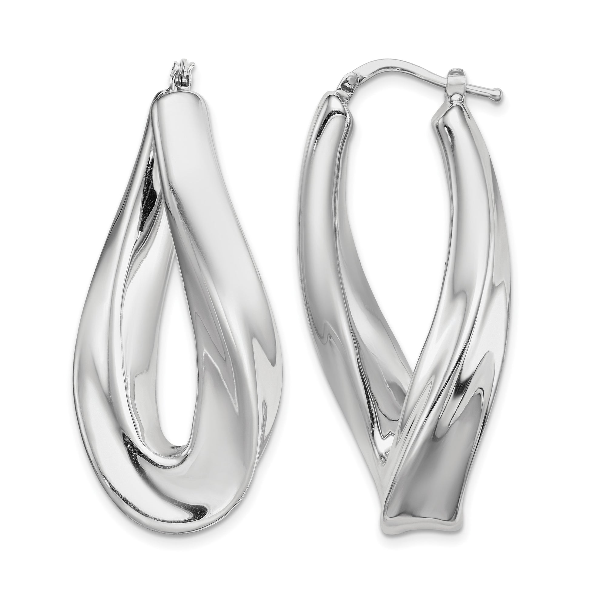 Sterling Silver RH-plated Polished Twisted Hollow Oval Hoop Earrings