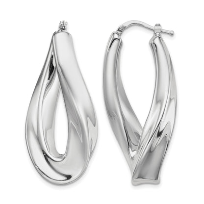 Sterling Silver RH-plated Polished Twisted Hollow Oval Hoop Earrings