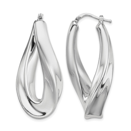 Sterling Silver RH-plated Polished Twisted Hollow Oval Hoop Earrings