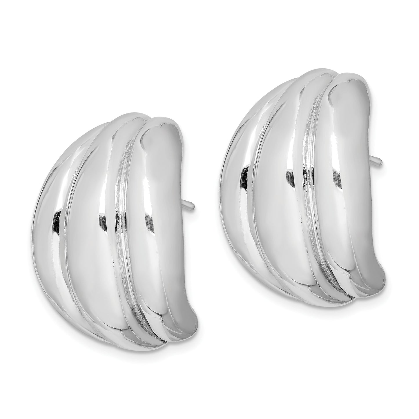 Sterling Silver Polished Rhodium Plated Hollow Post Earrings