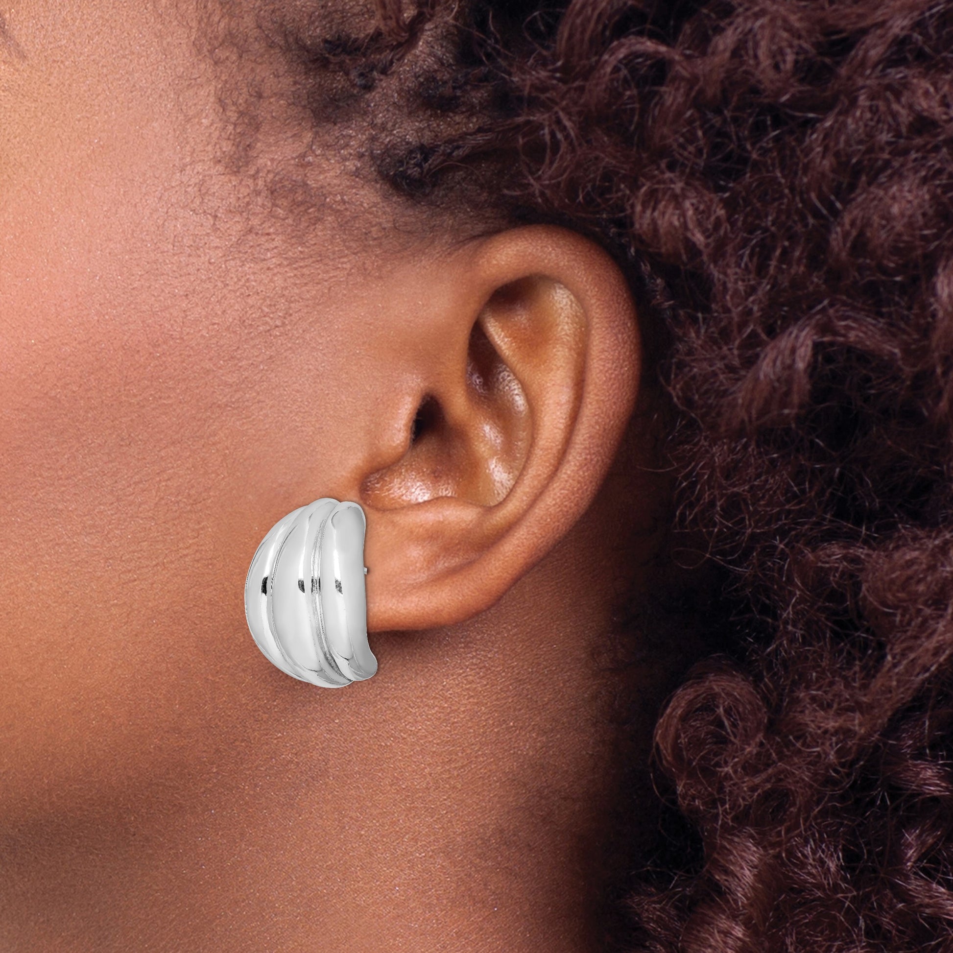 Sterling Silver Polished Rhodium Plated Hollow Post Earrings