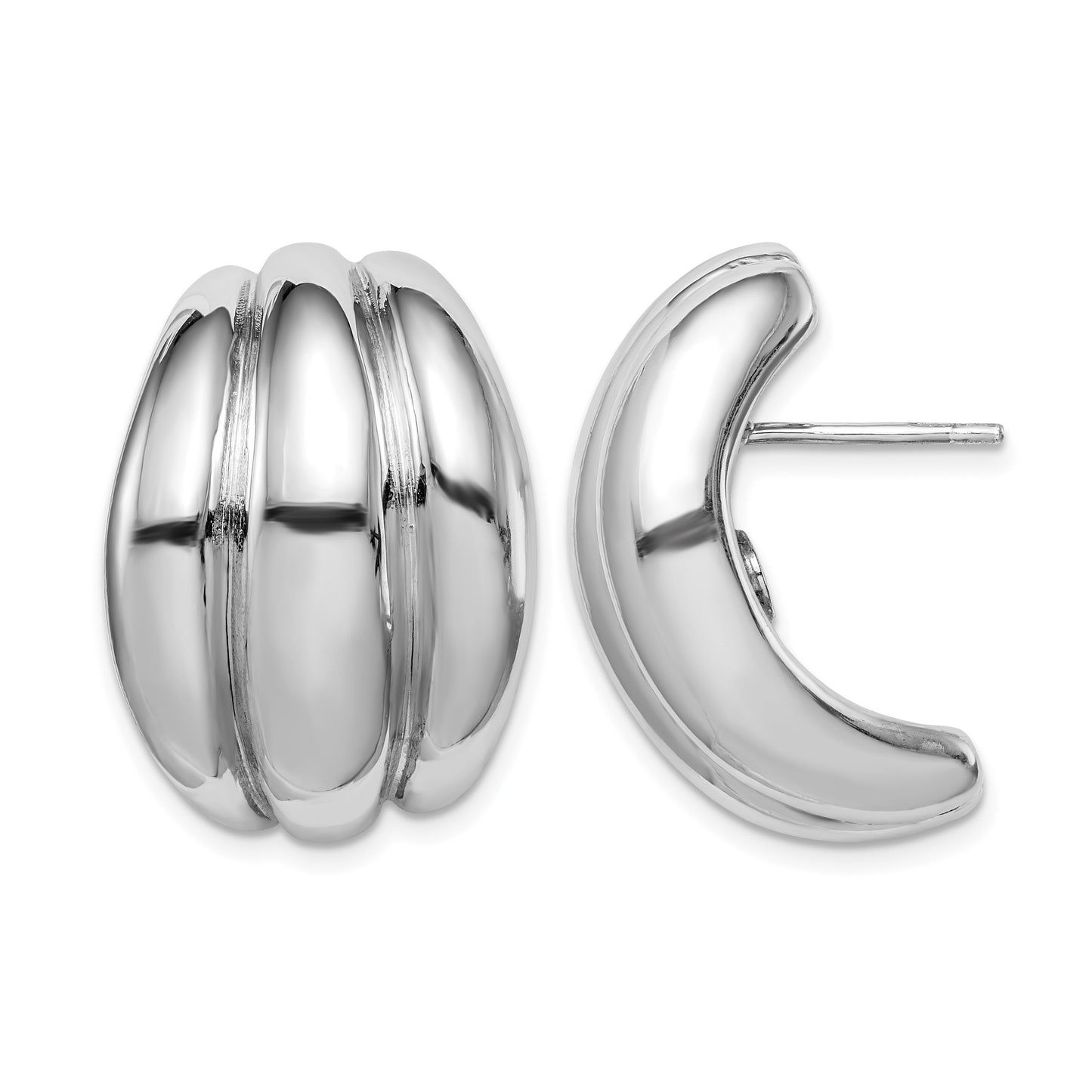 Sterling Silver Polished Rhodium Plated Hollow Post Earrings