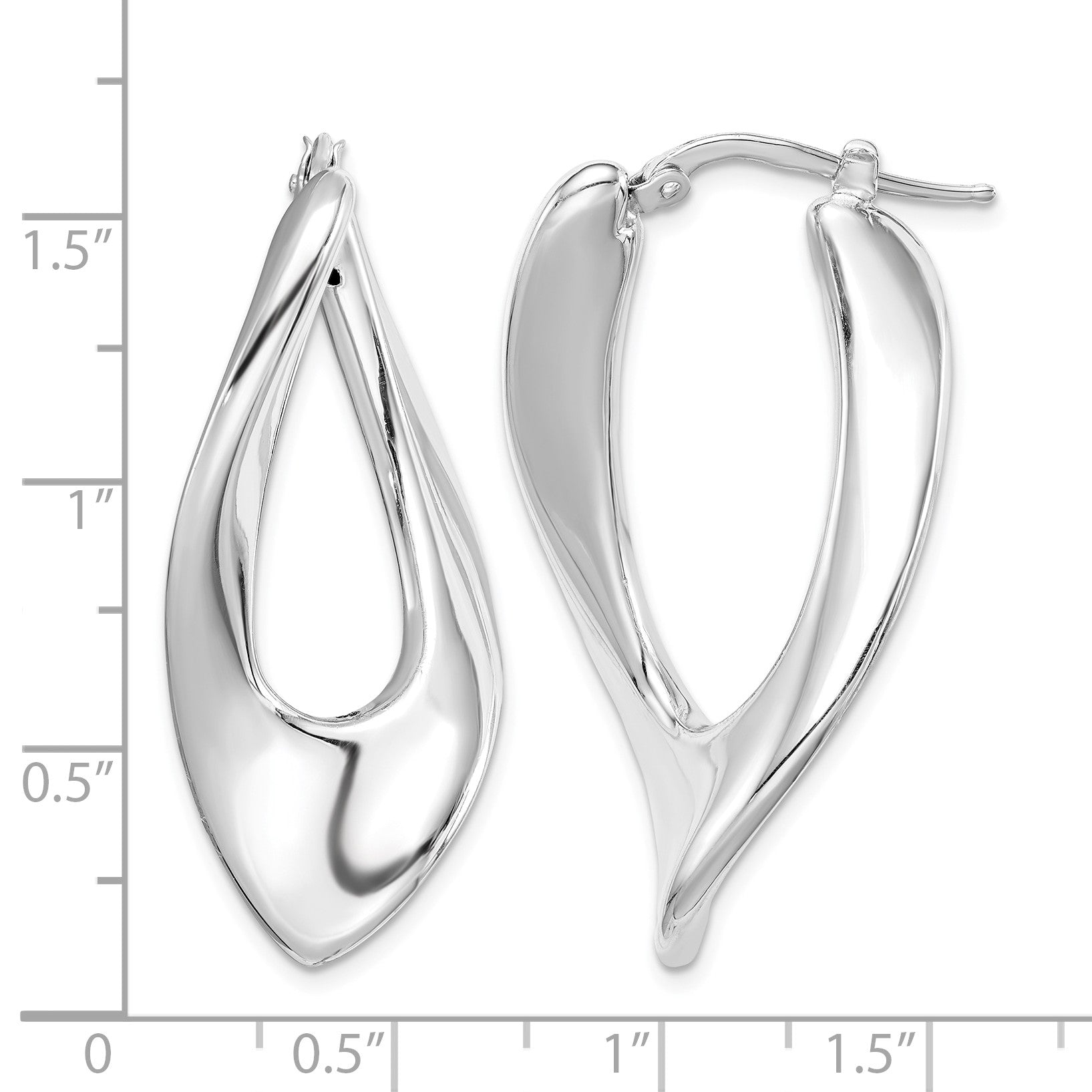 Sterling Silver RH-plated Polished Hollow Twisted Oval Hoop Earrings