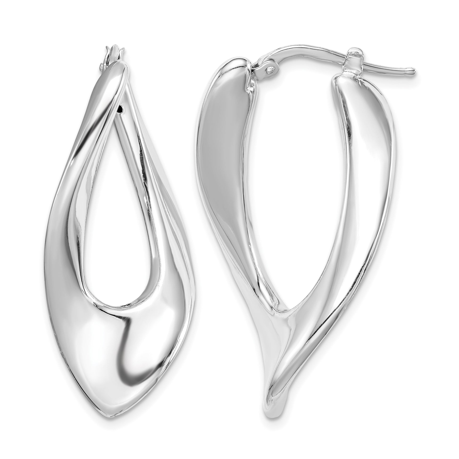 Sterling Silver RH-plated Polished Hollow Twisted Oval Hoop Earrings