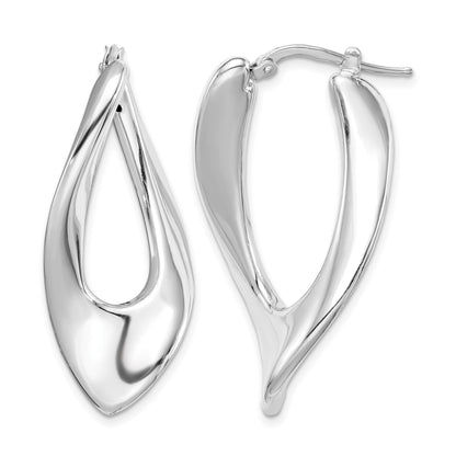 Sterling Silver RH-plated Polished Hollow Twisted Oval Hoop Earrings