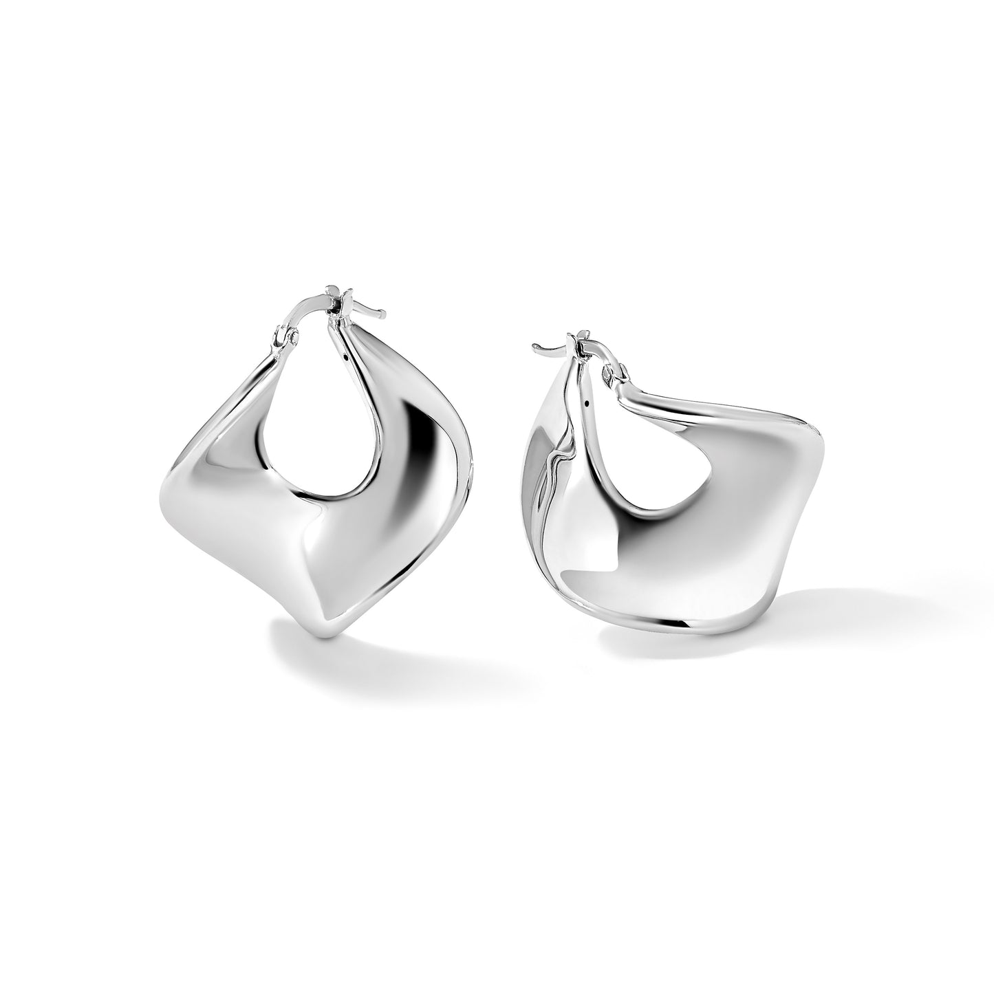 Sterling Silver Rhodium-plated Wide Twisted Hollow Hoop Earrings
