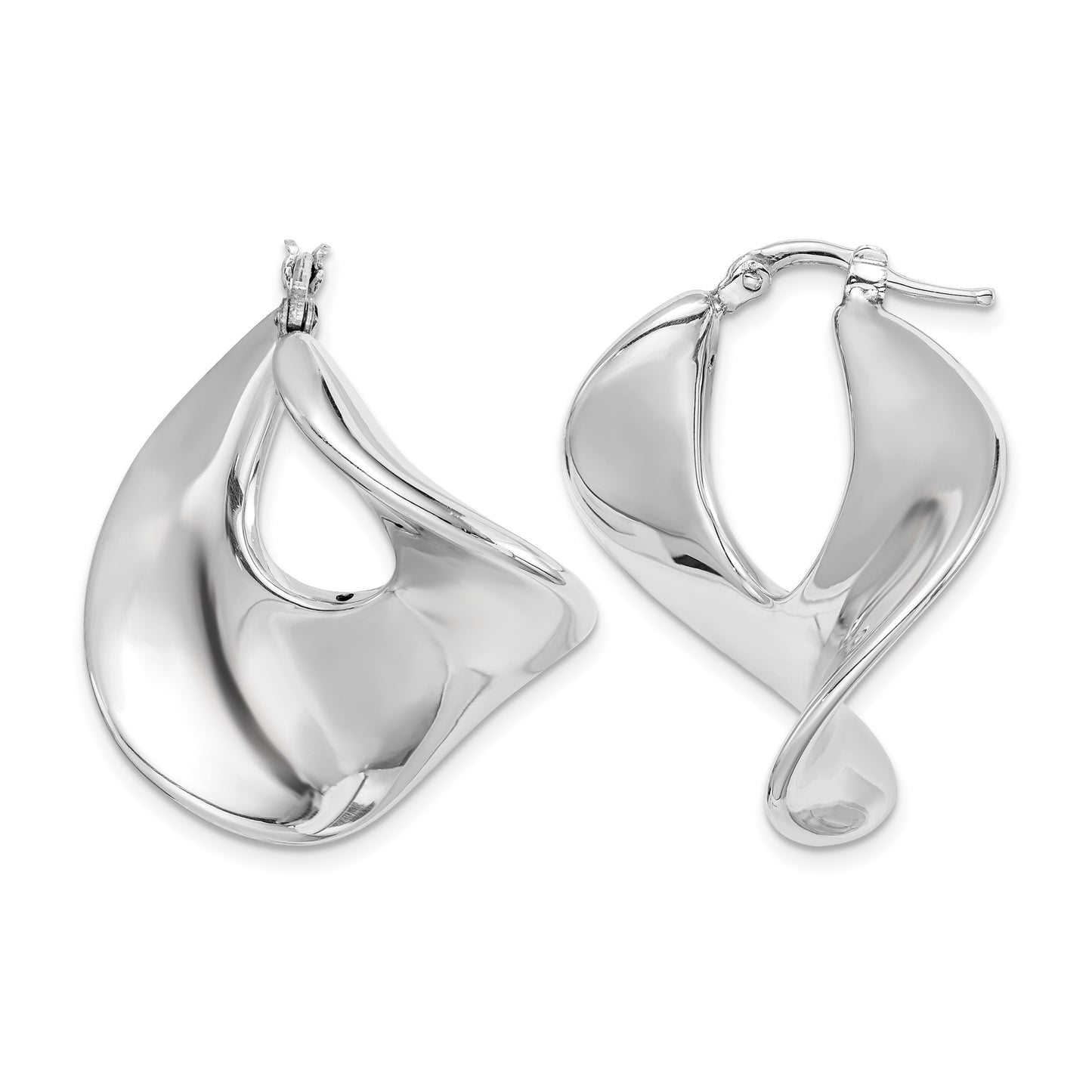 Sterling Silver Rhodium-plated Wide Twisted Hollow Hoop Earrings