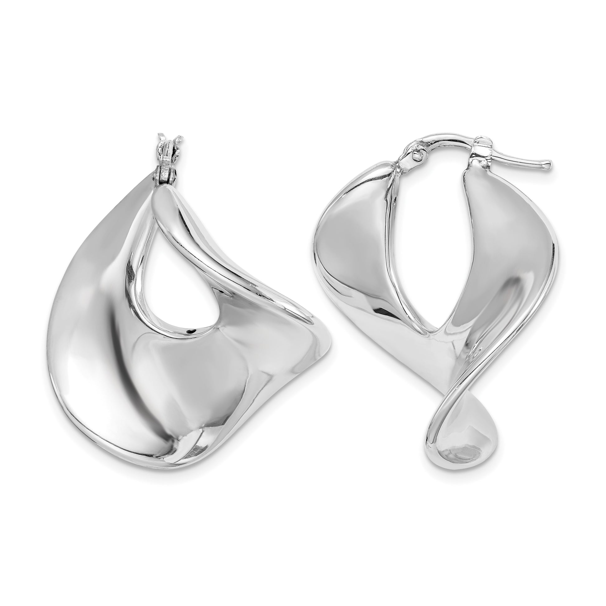 Sterling Silver Rhodium-plated Wide Twisted Hollow Hoop Earrings