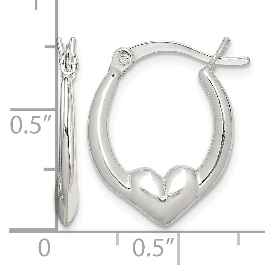 Sterling Silver Polished Heart Oval Hoop Earrings