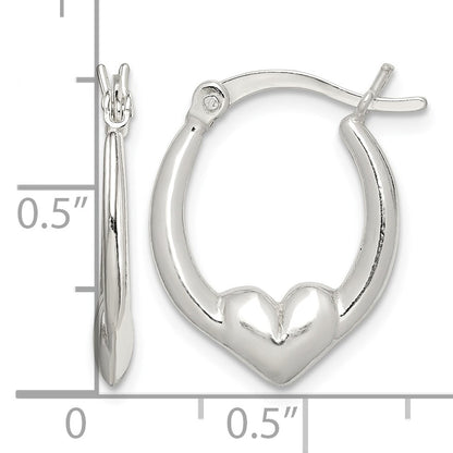 Sterling Silver Polished Heart Oval Hoop Earrings