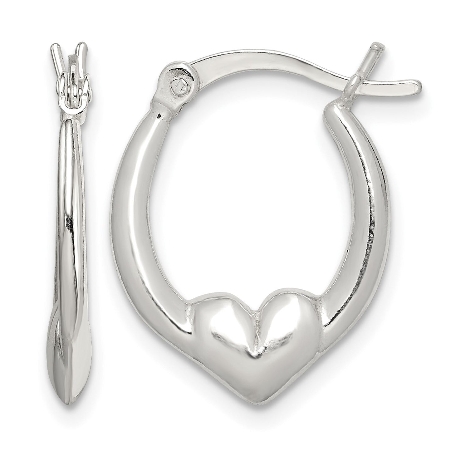 Sterling Silver Polished Heart Oval Hoop Earrings