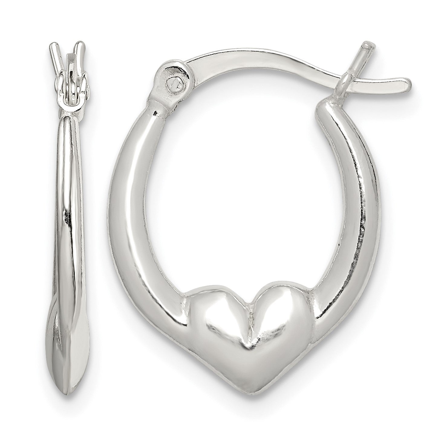 Sterling Silver Polished Heart Oval Hoop Earrings