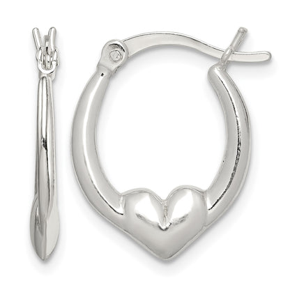 Sterling Silver Polished Heart Oval Hoop Earrings