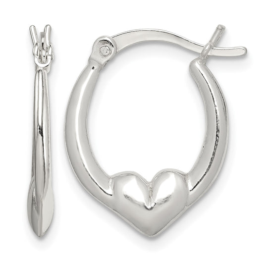 Sterling Silver Polished Heart Oval Hoop Earrings