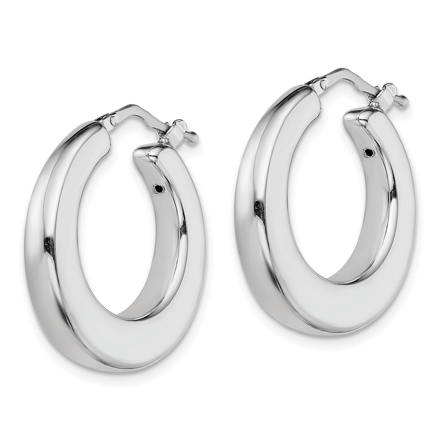 Sterling Silver RH-plated Polished Tapered Hollow Round Hoop Earrings