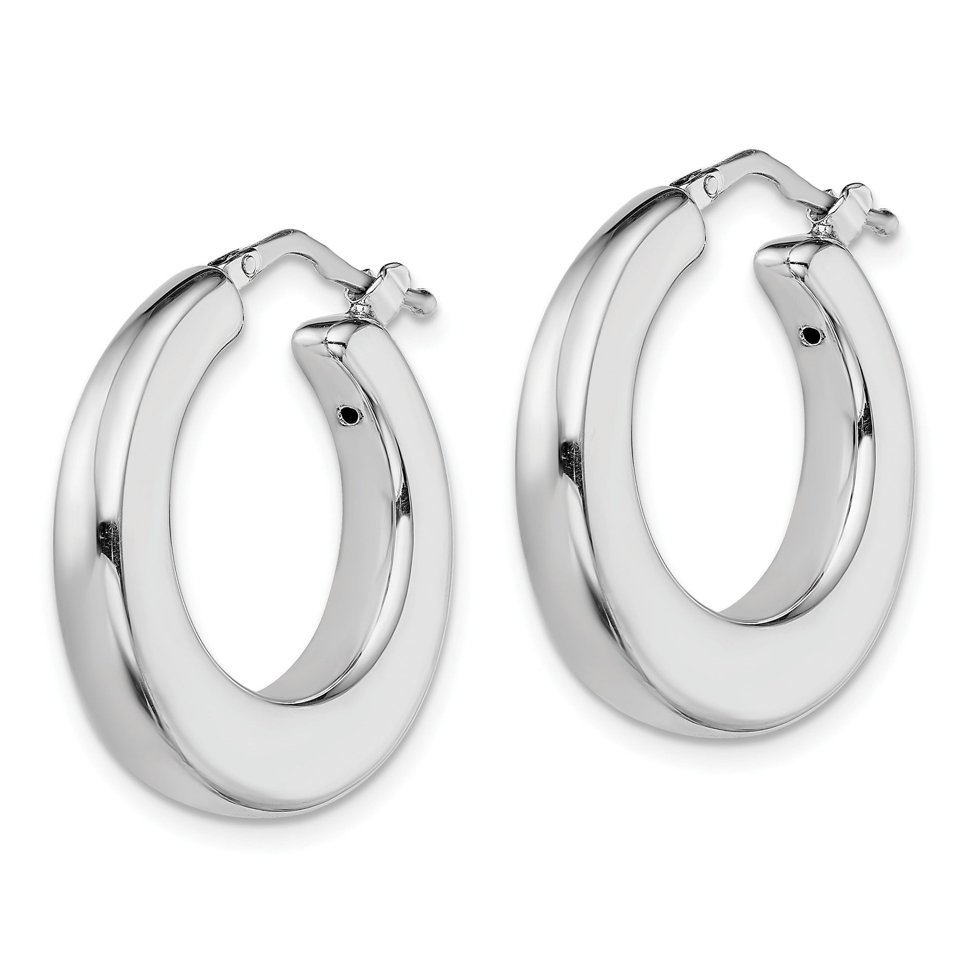 Sterling Silver RH-plated Polished Tapered Hollow Round Hoop Earrings