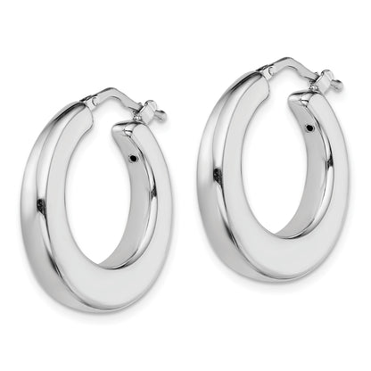 Sterling Silver RH-plated Polished Tapered Hollow Round Hoop Earrings