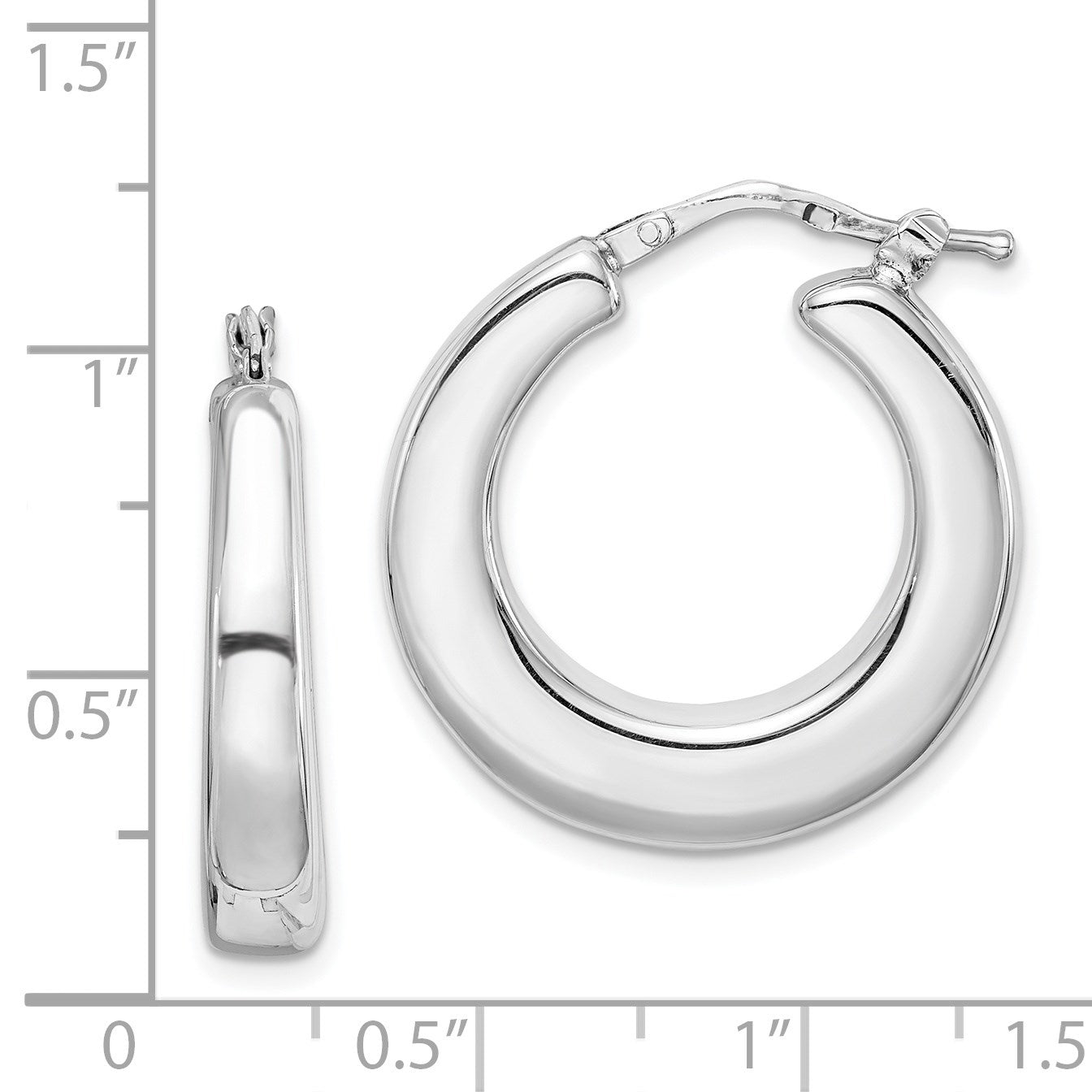 Sterling Silver RH-plated Polished Tapered Hollow Round Hoop Earrings