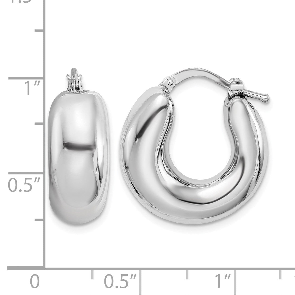Sterling Silver RH-plated Polished Tapered Hollow Round Hoop Earrings