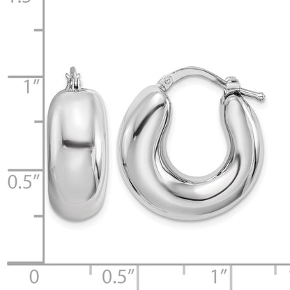 Sterling Silver RH-plated Polished Tapered Hollow Round Hoop Earrings