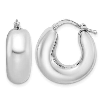 Sterling Silver RH-plated Polished Tapered Hollow Round Hoop Earrings
