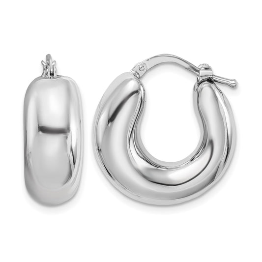 Sterling Silver RH-plated Polished Tapered Hollow Round Hoop Earrings