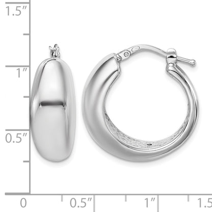 Sterling Silver RH-plated Polished Tapered Hollow Round Hoop Earrings