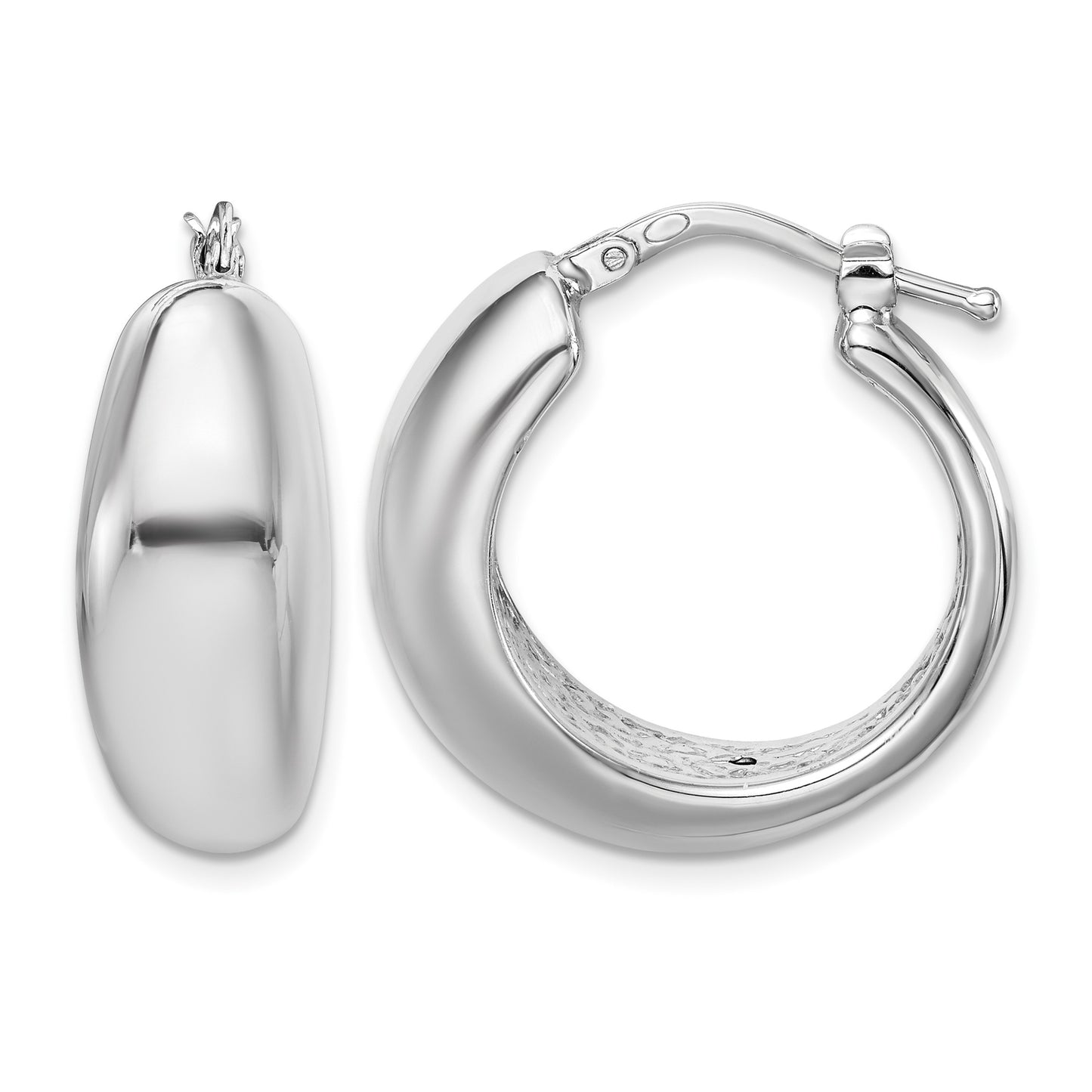 Sterling Silver RH-plated Polished Tapered Hollow Round Hoop Earrings