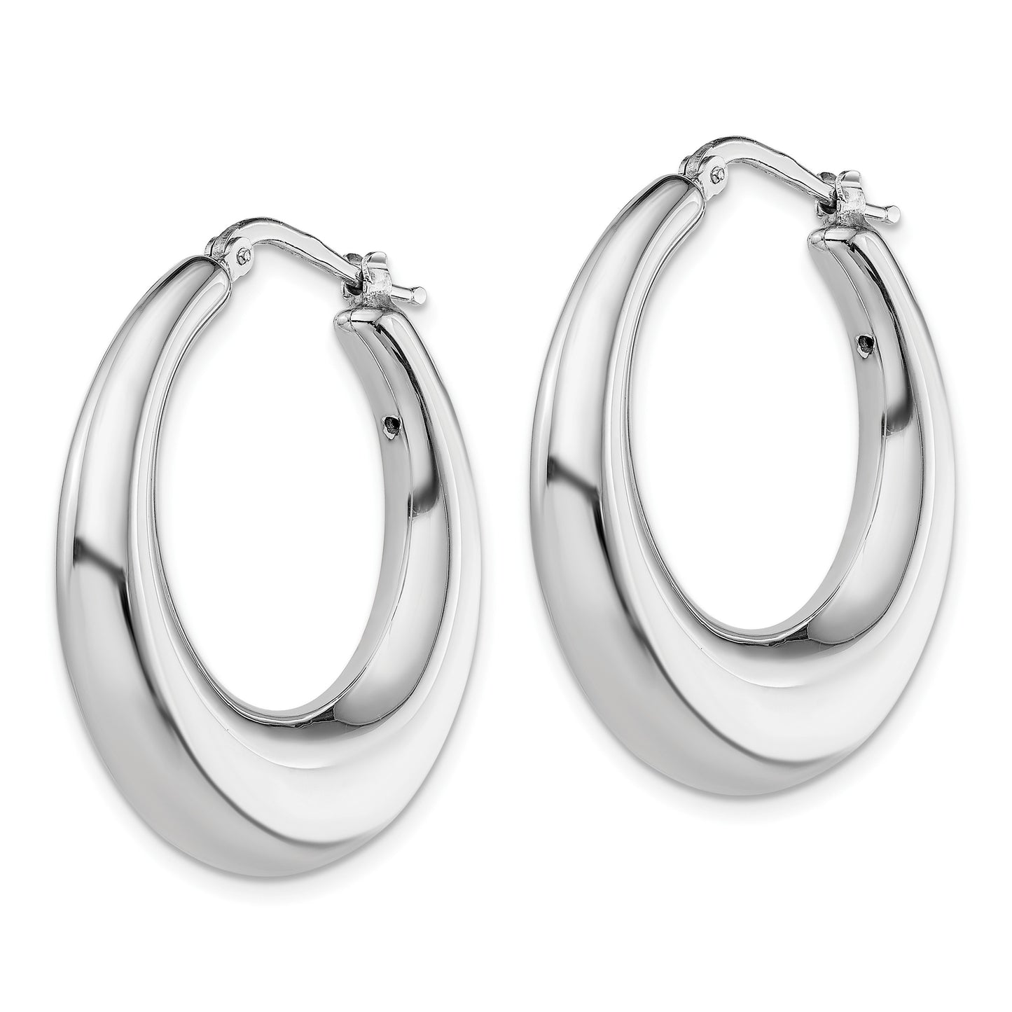 Sterling Silver RH-plated Polished Tapered Hollow Round Hoop Earrings