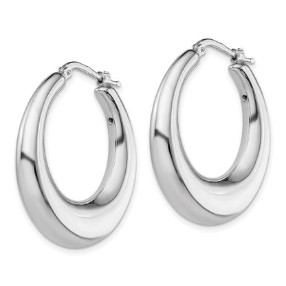 Sterling Silver RH-plated Polished Tapered Hollow Round Hoop Earrings